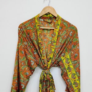 Indian Handmdade Silk Kimono, Dressing Gown, Boho Chic Kimono, Lounge Wear, Womens Kimono, Long Sleeve Wedding Robe, Gift For Her