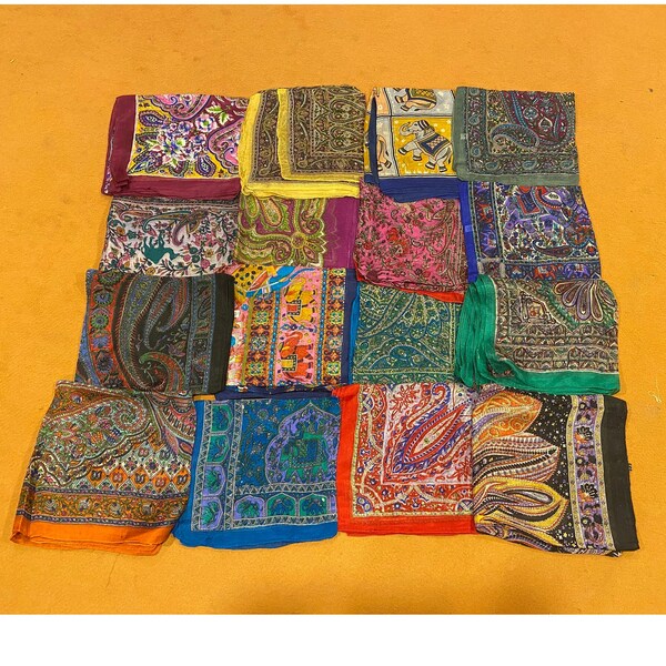 Wholesale Lot Of Handmade 100% Pure Silk Scarves / Multiple Patterns Scarfs Bandana Gifts / Spring Summer Scarf / Pure Silk Scarves For Gift