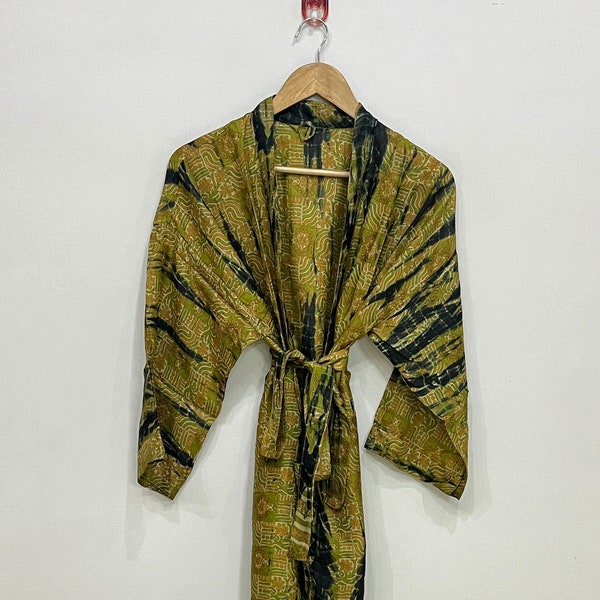 100% Pure Silk Hand Tie Dye Kimono For Women, Bohemian Pure Silk Long Kimono, Comfy Beach Wear Robe, Night Wear Silk Kimono, Gift For Her