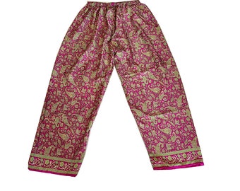 Pantalón palazzo de seda indio tradicional, palazzo de seda boho para mujer, pantalón de yoga de seda para mujer, pantalón palazzo de seda sari reciclado, estampado floral