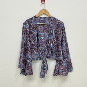 Seiden Crop Top | Frauen Seidenbluse |  Glockenärmel Top | Boho Chic Wickel Top | Seide Wickeltop | Strand Cover Up Top | Festival Outfit