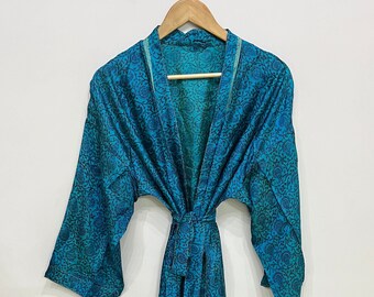 Robe kimono en soie, robe de chambre, kimono vintage avec ceinture, robe de mariée, robe bohème, kimono en soie