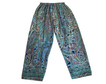 Boho Silk Palazzo para mujer, Pantalones de yoga de seda para mujer, Palazzo de seda 100% pura, Pantalón de cintura elástica con estampado floral, Pantalón Palazzo de verano