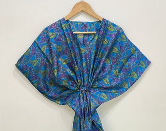 Beautiful Silk Long Kaftan Cover Up, Silk Long Beach Cover Up, Floral Printed Silk Kaftan, Plus Size Kaftan Dress, Boho Lounge Wear