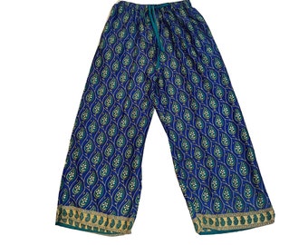 Recicle pantalón de seda, pantalones de seda de pierna ancha de un tamaño, pantalones palazzo ligeros y suaves, pantalones boho palazzo, pantalón de yoga súper cómodo