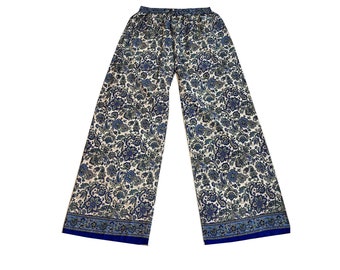 Recycle Silk Pajama Pants For Women, Wide Leg Silk Palazzo Pant, Floral Printed Sari Silk Palazzo, Super Comfy Yoga Pant