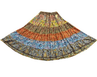 Free Size Multi Layer Patchwork Skirt For Women, Elastic Waist Long Maxi Skirt, Bohemian Colorful Skirt, Big Flared Hippie Tiered Skirt