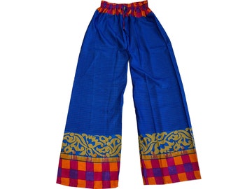 Pantalon large en soie sari recyclée, pantalon palazzo bohème hippie pour femme, pantalon de détente doux et confortable, pantalon de yoga super confortable