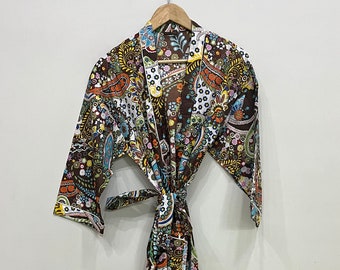 Neuer Baumwollkimono mit Blumenmuster, 100% Baumwolle Kimono-Roben, indischer weicher Baumwoll-Kimono, Brautparty-Roben, Strandkleid