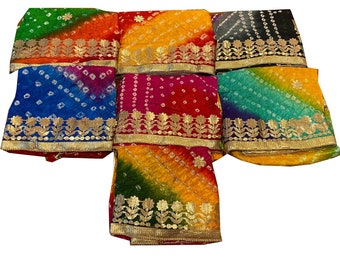 Indian Handmade Bandhani Bandhej Multi Color Dupatta, Wholesale Bandhani Silk Dupatta, Heavy Dupatta With Gota Work And Latkan, Gift For Her