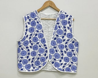 Omkeerbaar katoenen kantha hemdjack, bloemenprint