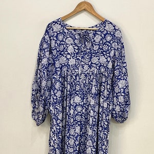 Handmade Cotton Floral Dress, Summer Dress, Bohemian Long Dress, Hand Block Print Midi Dress, Boho Dress, Women Dress, Gift For Her