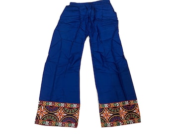Bohemian Embroidered Palazzo Pants, Rayon Wide Leg Pants, Comfy Lounge Pants, Boho Hippie Yoga Pant, Gift For Her