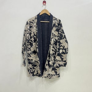 Cotton Kantha Reversible Coat, Quilted Kantha Jacket, Free Size Oversize Jacket, Indian Kantha Quilt Jacket, Kantha Coat