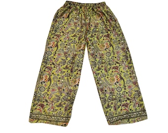 Pantalones Palazzo de seda Sari hechos a mano, pantalón de yoga hippie, pantalones de verano pantalones gitanos, pantalón palazzo de tela reciclada, cómodo pantalón de pierna ancha de verano