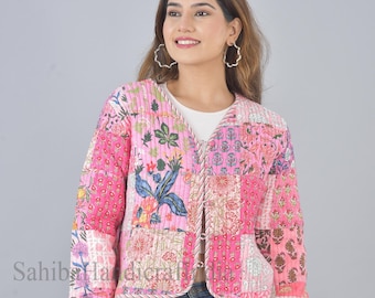Patchwork Reversible Women Jacket Handmade Women Outerwear Cotton Quilted Jacket Everyday Wear Women Winter Coat Bothside Wear Women Jacket