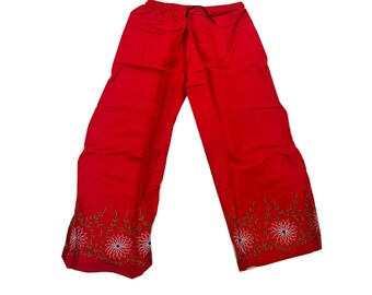 Pantalon palazzo brodé à la main, pantalon large en rayonne brodée à fleurs pour femme, pantalon confortable pour soirée, pantalon palazzo bohème