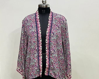 Soft And Comfy Silk Kimono Jacket, Bohemian Cardigan Jacket, Silk Vintage Kimono, Bohemian Jacket, Summer Short Kimono For Her