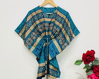 Casual Wear Printed Silk Short Kaftan, Lounge Wear Silk Caftan, Maxi Dress Kaftan For Women, Beach Cover Up Dress, Gift For Her