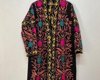 Floral Embroidery Suzani Jacket: Lightweight Cotton Kimono Coat