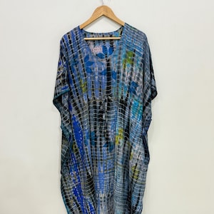 Tie Dye Silk Kaftan, Silk Dressing Gown, Maxi Dress, Resort Wear, Luxury Kaftan, Boho Duster, Crepe Silk Long Kaftan, Womens Clothing