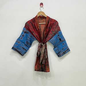 Patchwork Silk Kimono | Bohemian Short Kimono | Beach Cover Up For Women | Boho Robe | Tie Dye Kimono | Colorful Short Kimono | Gift For Her