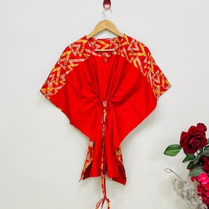 Silk Short Kaftan For Women - Casual Wear Caftan - Recycle Silk Kaftan Dress - Summer Silk Beach Cover Up - Silk Maxi Dress - Boho Kaftan