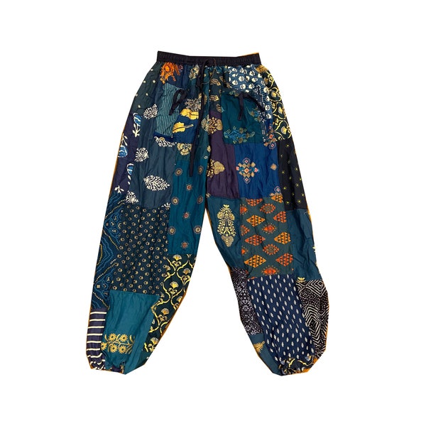 Sarouel bleu fait main en patchwork, sarouel style patchwork, sarouel, pantalon de yoga, pantalon bohème hippie, pantalon patchwork super confortable