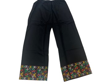 Pantalon palazzo indien brodé à la main, pantalon palazzo à taille élastique, pantalon de yoga festival bohème, palazzo brodé confortable