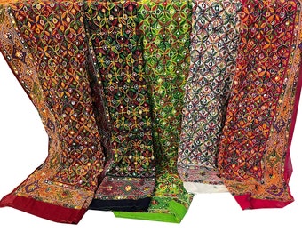 Wholesale Lot Of 1 To 100 Pc Embroidered Phulkari Dupatta, Miror Work Cotton Dupatta For Women, Wedding Favor, Gift For Guests