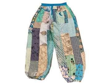 Aqua Color Bohemian Patchwork Harem Pants With Pockets, Super Comfy Patchwork Harem Pants, Bohemian Hippie Pants, Yoga Pants, One Size Pant