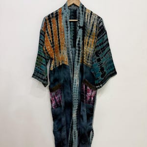 Meerkleurige zijden tie-dye kimono badjas - boho tie-dye zijden kimono - losse strandkimono - nachtkleding kimono - bikini bedekken