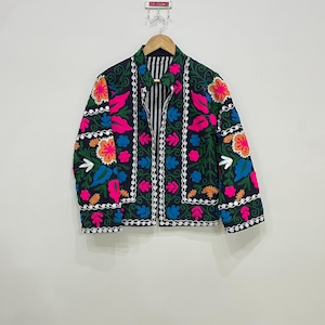 Suzani Embroidery Jacket, Cotton Suzani Coat, Warm Jacket For Women, Suzani Short Jacket, Womens Winter Wear Jacket, Hand Embroidered Jacket