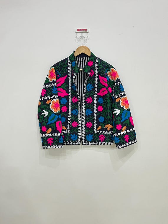 Suzani Embroidery Jacket, Cotton Suzani Coat, Warm Jacket For Women, Suzani Short Jacket, Womens Winter Wear Jacket, Hand Embroidered Jacket