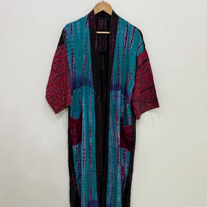 Handmade Silk Tie Dye Kimono, Silk Loungewear,  Boho Duster Jacket, One Size Patchwork Robe, Nightwear Kimono, Bikini Cover Up