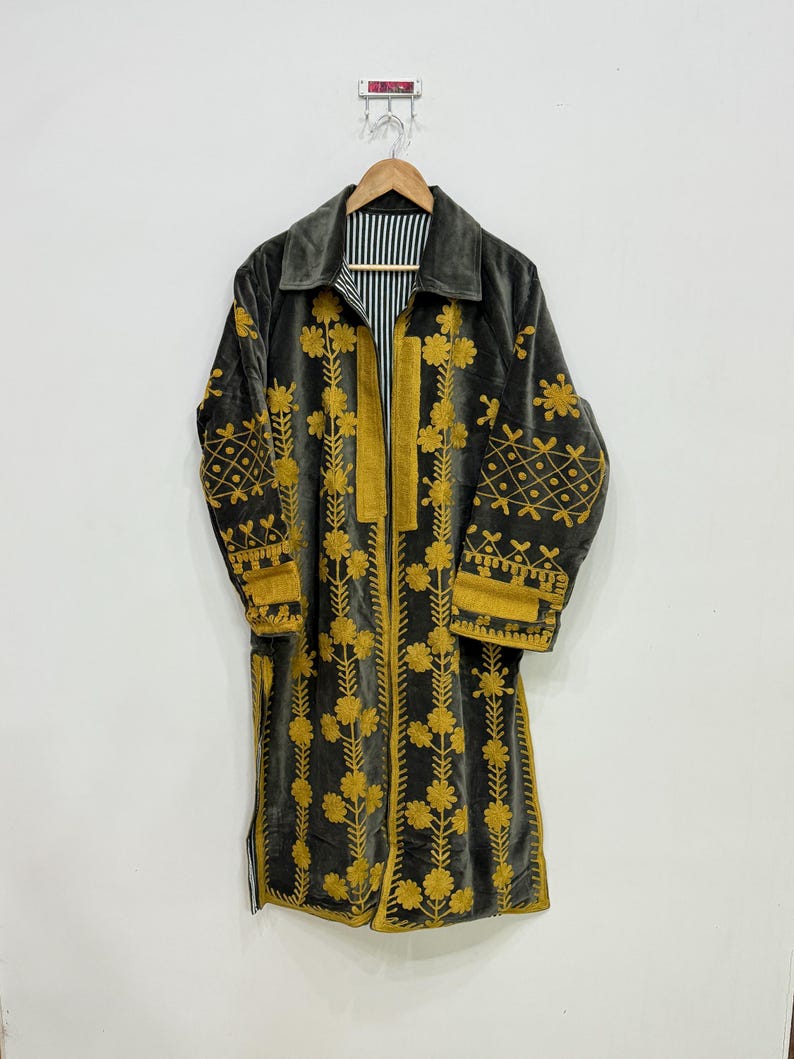 Suzani Jacket, Embroidered Long Jacket, Velvet Suzani Jacket, Winter Jacket Coat, Women Suzani Kimono Jacket, Handmade Jacket For Women