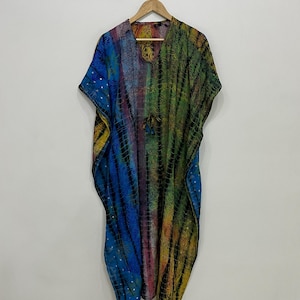 Tie Dye Silk Kaftan: Boho Maxi Dress, Handmade Resort Wear