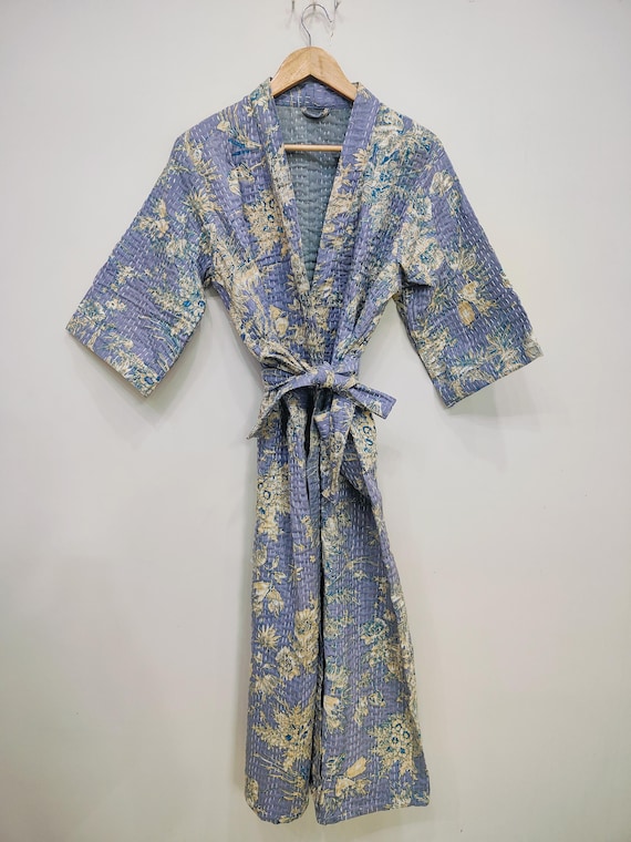 Winter Kantha Kimono Robe - Kantha Quilted Jacket For Women - Cotton Kimono Robe - Night Wear Kantha Jacket - Beach Cover Up Kimono