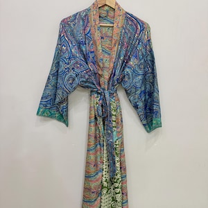 100% Pure Silk Patchwork Kimono, Light Weight Boho Hippie Kimono, Silk Dressing Gown, Bridesmaid Robe, Boho Duster, Bikini Cover Up