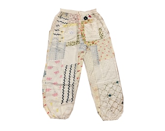 Unisex Patchwork Harem Pant With Pocket, White Color Pant, Summer Beach Wear Pants, Baggy Pant, Hippie Boho Rayon Pant Nightwear Lounge Pant
