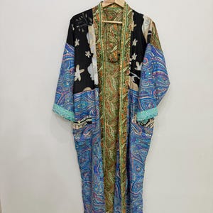 Summer Silk Kimono - Women Long Robe - Silk Dressing Gown - Boho Morning Robe  - Silk Bathrobe