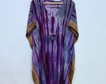 Tie Dye Kaftan For Women, Festival Outfit, Boho Maxi Wrap Dress, Resort Wear Long Kaftan, Silk Caftan, Nightwear Gown, Lounge Wear
