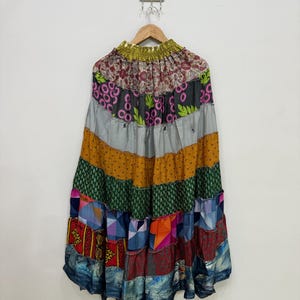 Silk Patchwork Maxi Skirt, Handmade Long Skirt, Beach Skirt, Womens Clothing