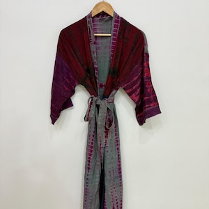 Handmade Silk Tie Dye Kimono, House Coat, Resort Wear, Silk Patchwork Robe, Bridesmaid Robe, Nightwear Kimono, Bikini Cover Up
