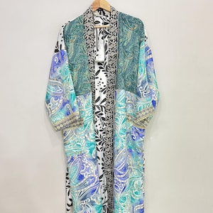 Patchwork Silk Kimono Robe / Luxury Long Kimono / Silk Dressing Gown / Beach Cover Up For Women / Summer Kimono / Festival Outfit