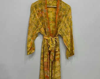 Bata kimono de seda, cárdigan bohemio, ropa de estar por casa.