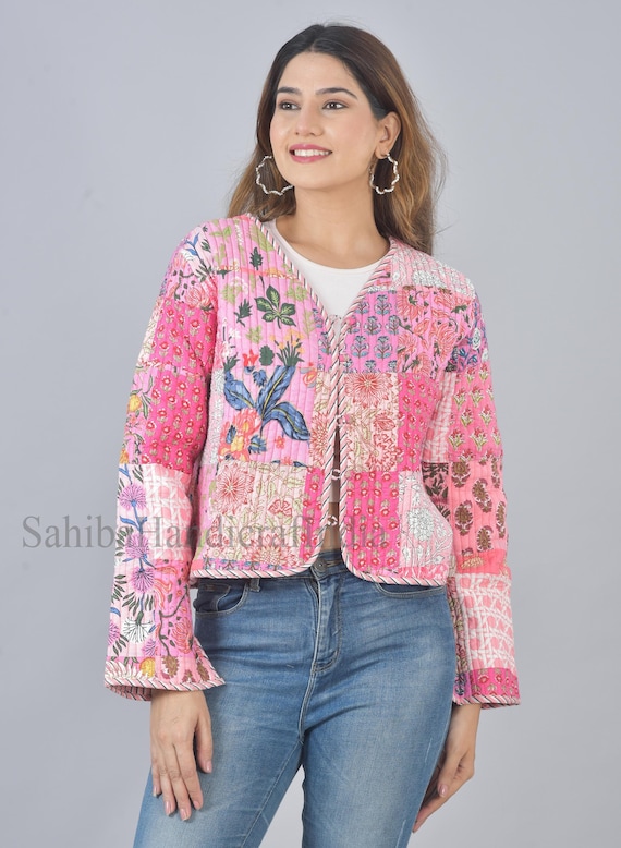 Patchwork Reversible Women Jacket Handmade Women Outerwear Cotton Quilted Jacket Everyday Wear Women Winter Coat Bothside Wear Women Jacket
