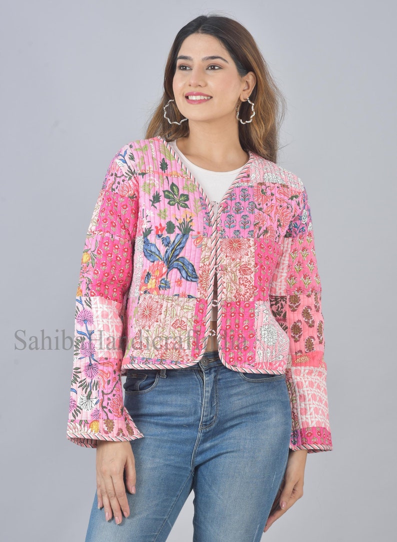 Patchwork Reversible Women Jacket Handmade Women Outerwear Cotton Quilted Jacket Everyday Wear Women Winter Coat Bothside Wear Women Jacket