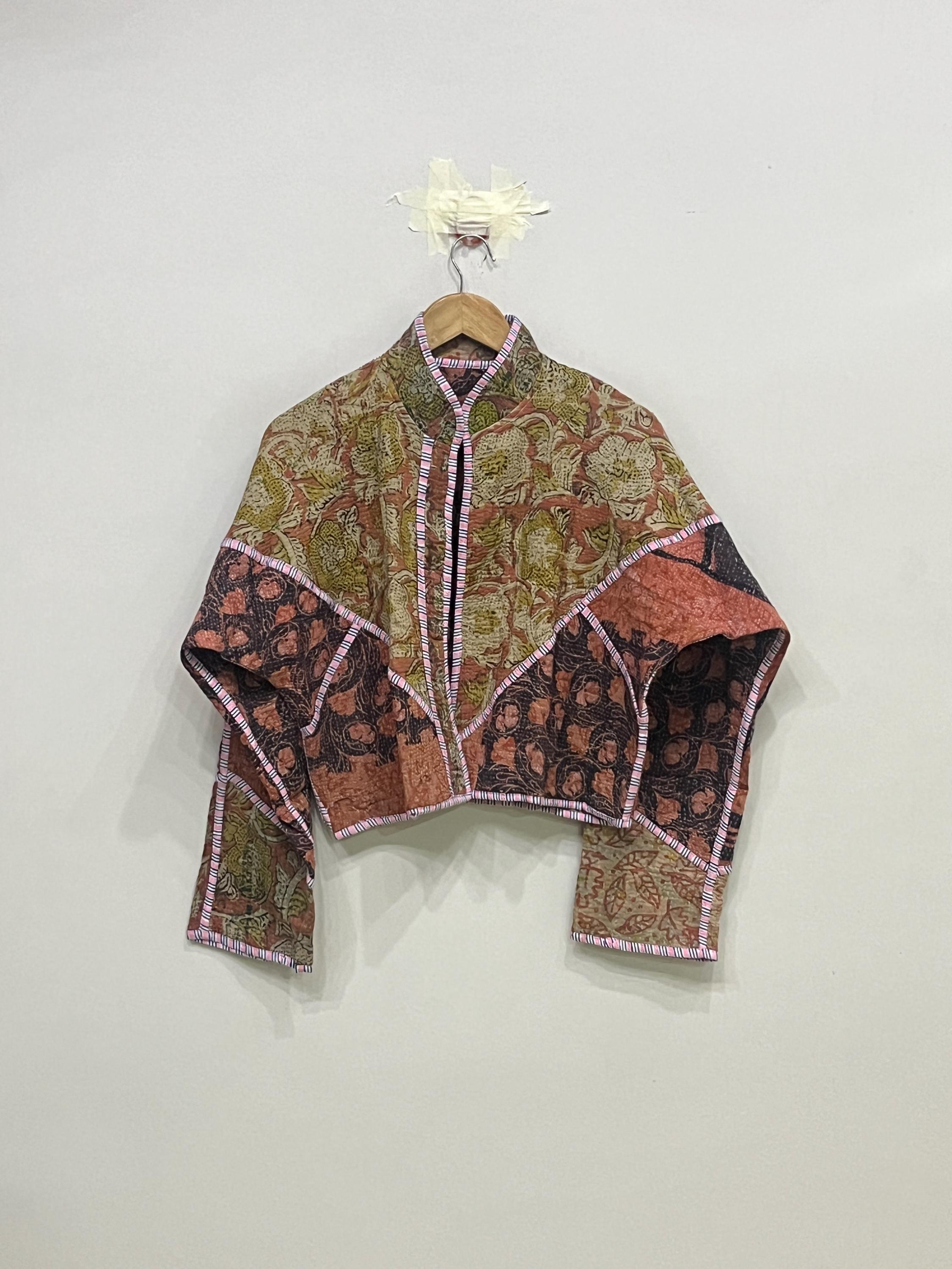Handmade Cotton Kantha Jacket, Women Long Sleeve Reversible Jacket, Winter Wear Unsiex Short Jacket, Gift For Her