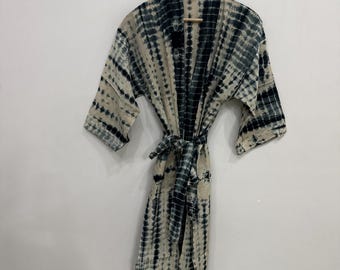 Kimono de verano, kimono bohemio con estampado tie-dye, kimono de seda india, bata de seda para mujer, pareo de seda para la playa, vestido de noche para mujer